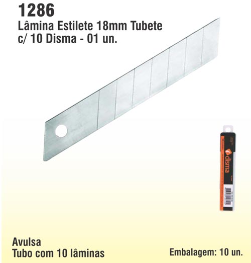 Lmina Estilete 18mm Tubete c/ 10 Disma - 01 un