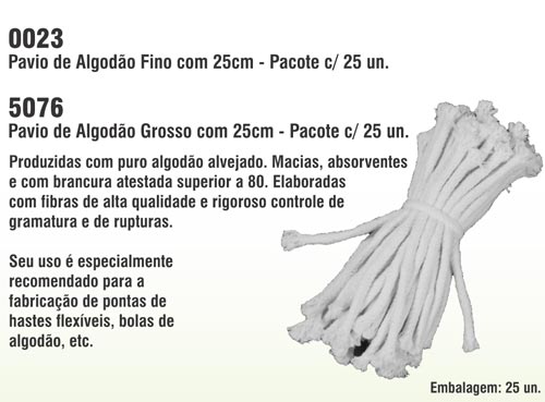 Pavio de Algodo Fino com 25cm