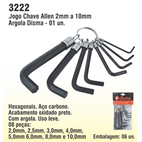 Jogo Chave Allen 2mm a 10mm Argola Disma - 01 un.