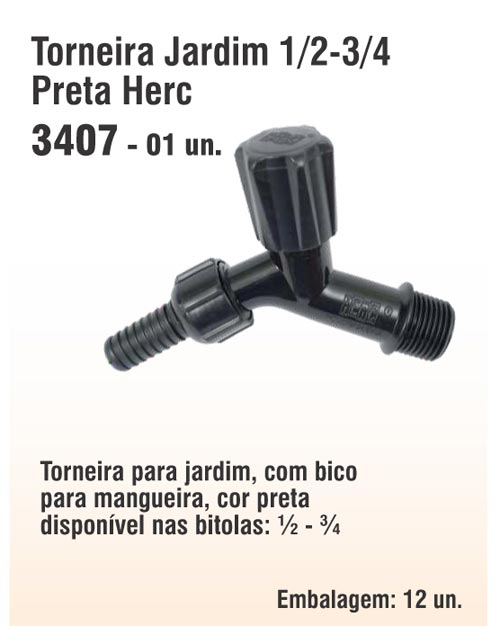 Torneira Jardim 1/2-3/4 Preta Herc