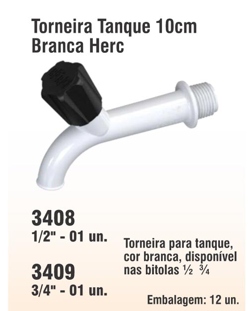 Torneira Tanque 10cm Branca Herc