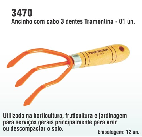 Ancinho com cabo 3 dentes Tramontina